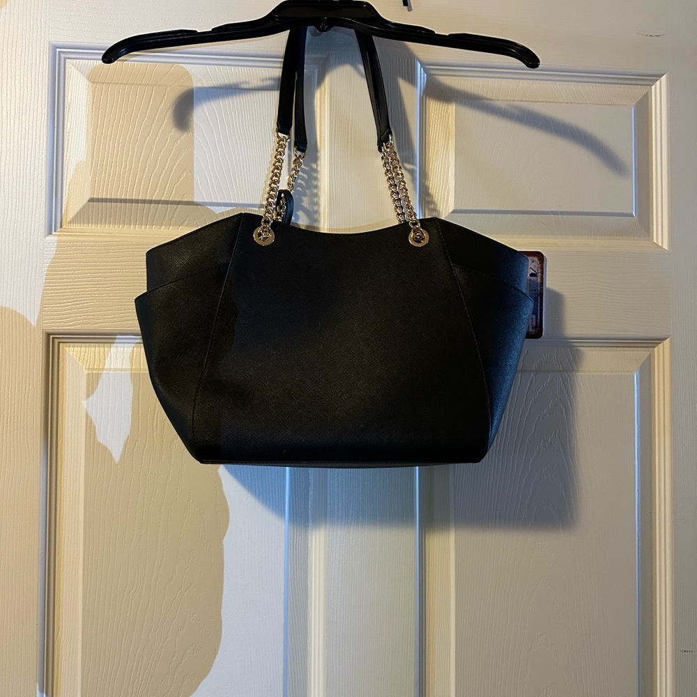 Michael Kors Black Shoulder Bag w/Gold Accents/ Jet Set Tote MK, Authentic New - Picture 7 of 8